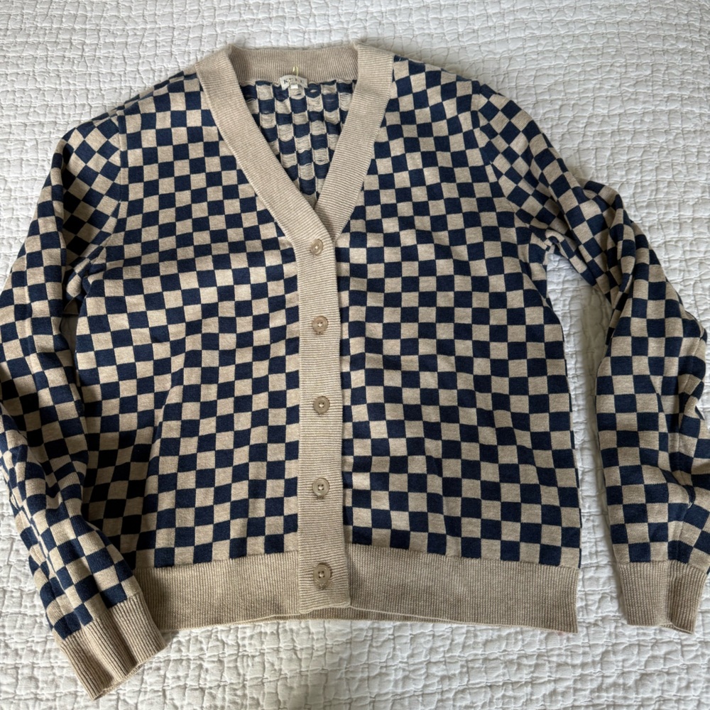 Kule Checkered V-Neck Cardigan Sweater